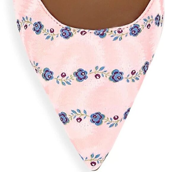 New Tabitha Simmons Floral Jacquard Point-Toe Light Pink Slingback Flats NWT 9.5 - Picture 5 of 11
